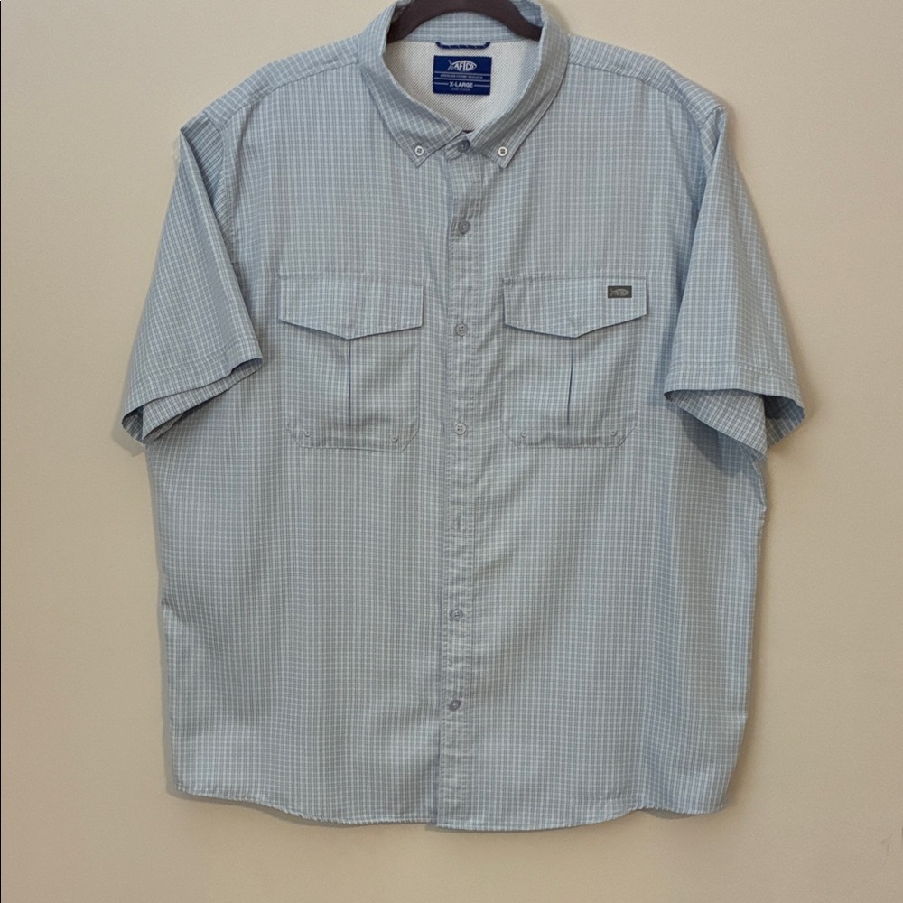 AFTCO Sky Blue Plaid Tech Vented Short Sleeve Shirt